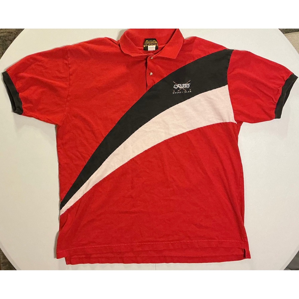 VTG USA Made Hummer Sportswear Color Block Cyclones Hockey‎ Polo Shirt XL